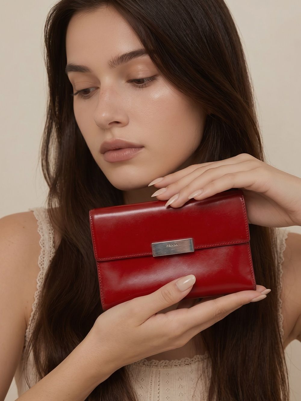 PRADA | AUTHENTIC Red Wallet Silver Hardware with Box Included